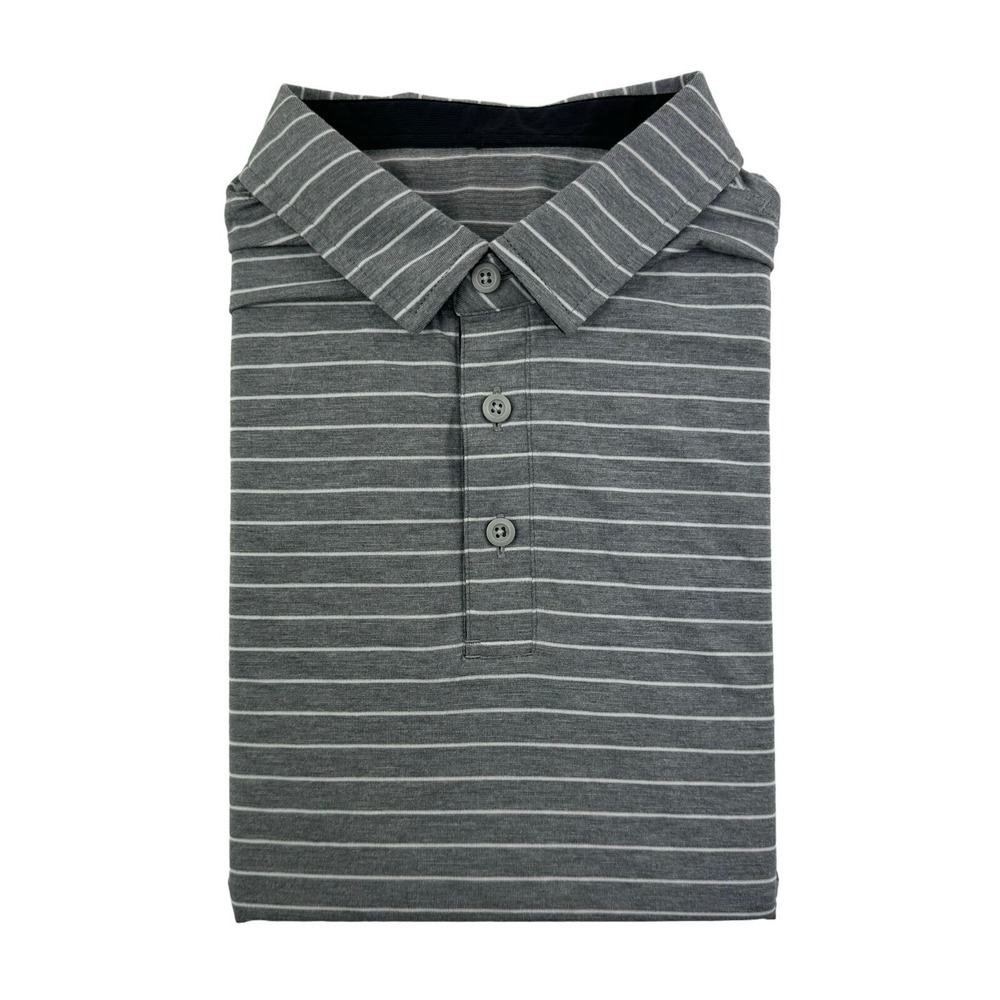 Lululemon Gray‎ w/ White Stripe Short Sleeve Stretch Athetic Polo Shirt Size M